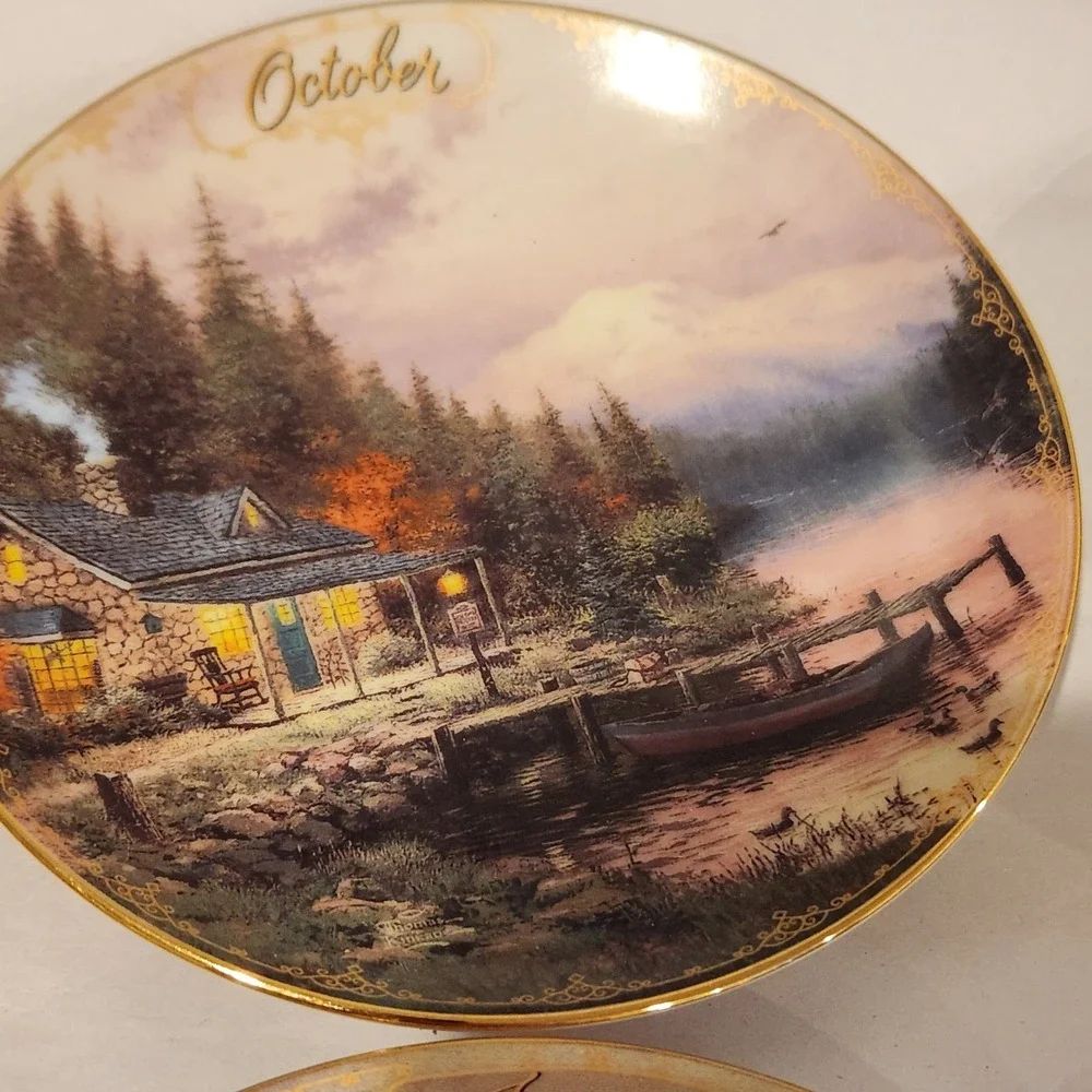 Twelve month set of Thomas Kinkade Calendar Decorative Plates Simpler Times 1998
